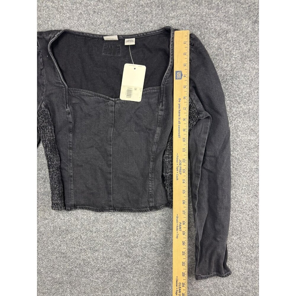 Levis Top Womens Large Black Long Sleeve Square Neck Smocked Denim Shirt NWT - Picture 3 of 6